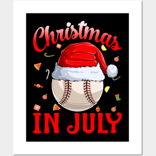 Christmas In July Baseball Santa Hat Summer Posters and Art